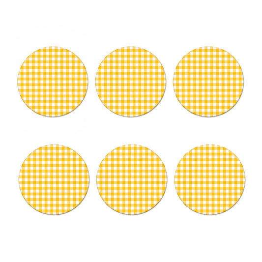 Canary Yellow And White Gingham Print Coaster Set