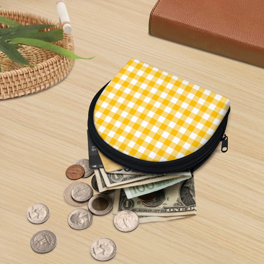 Canary Yellow And White Gingham Print Coin Purse