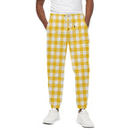 Canary Yellow And White Gingham Print Cotton Pants