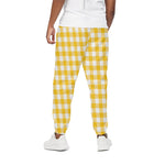 Canary Yellow And White Gingham Print Cotton Pants