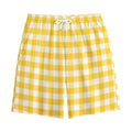Canary Yellow And White Gingham Print Cotton Shorts