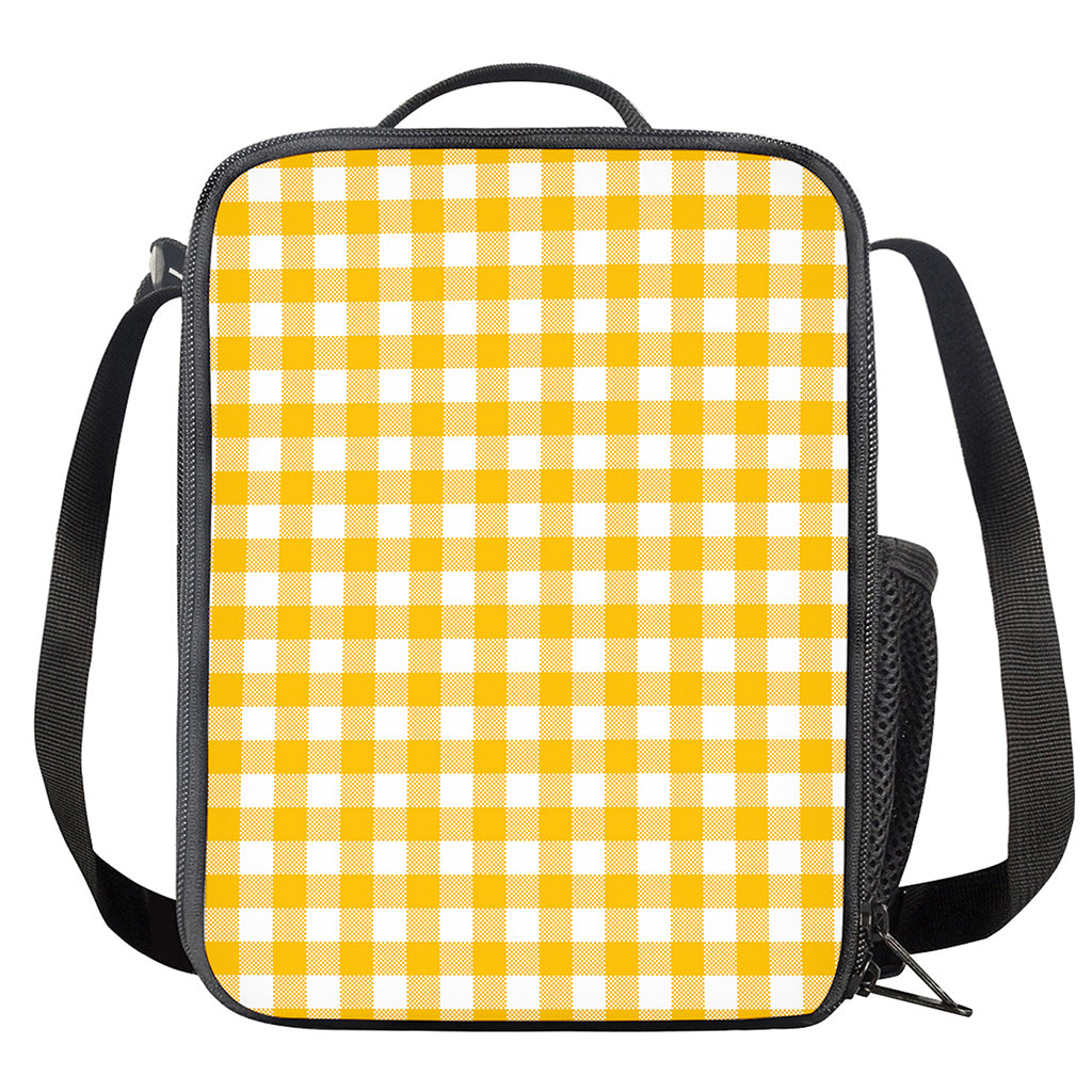 Canary Yellow And White Gingham Print Crossbody Lunch Bag