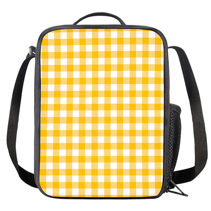 Canary Yellow And White Gingham Print Crossbody Lunch Bag