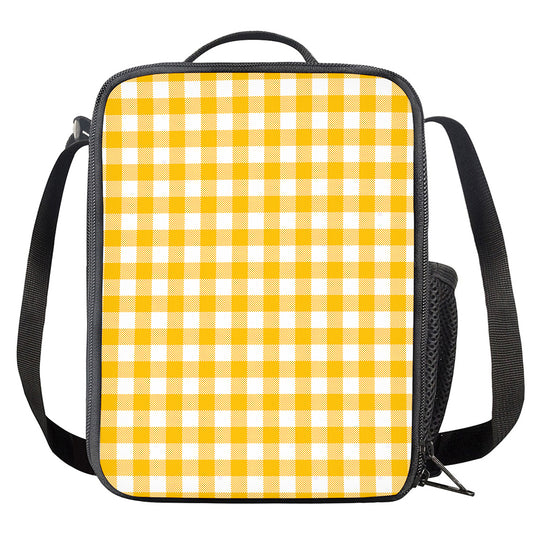 Canary Yellow And White Gingham Print Crossbody Lunch Bag