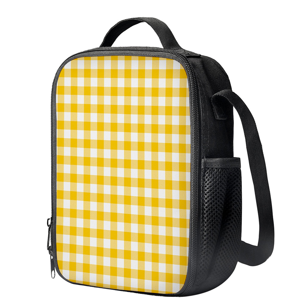 Canary Yellow And White Gingham Print Crossbody Lunch Bag