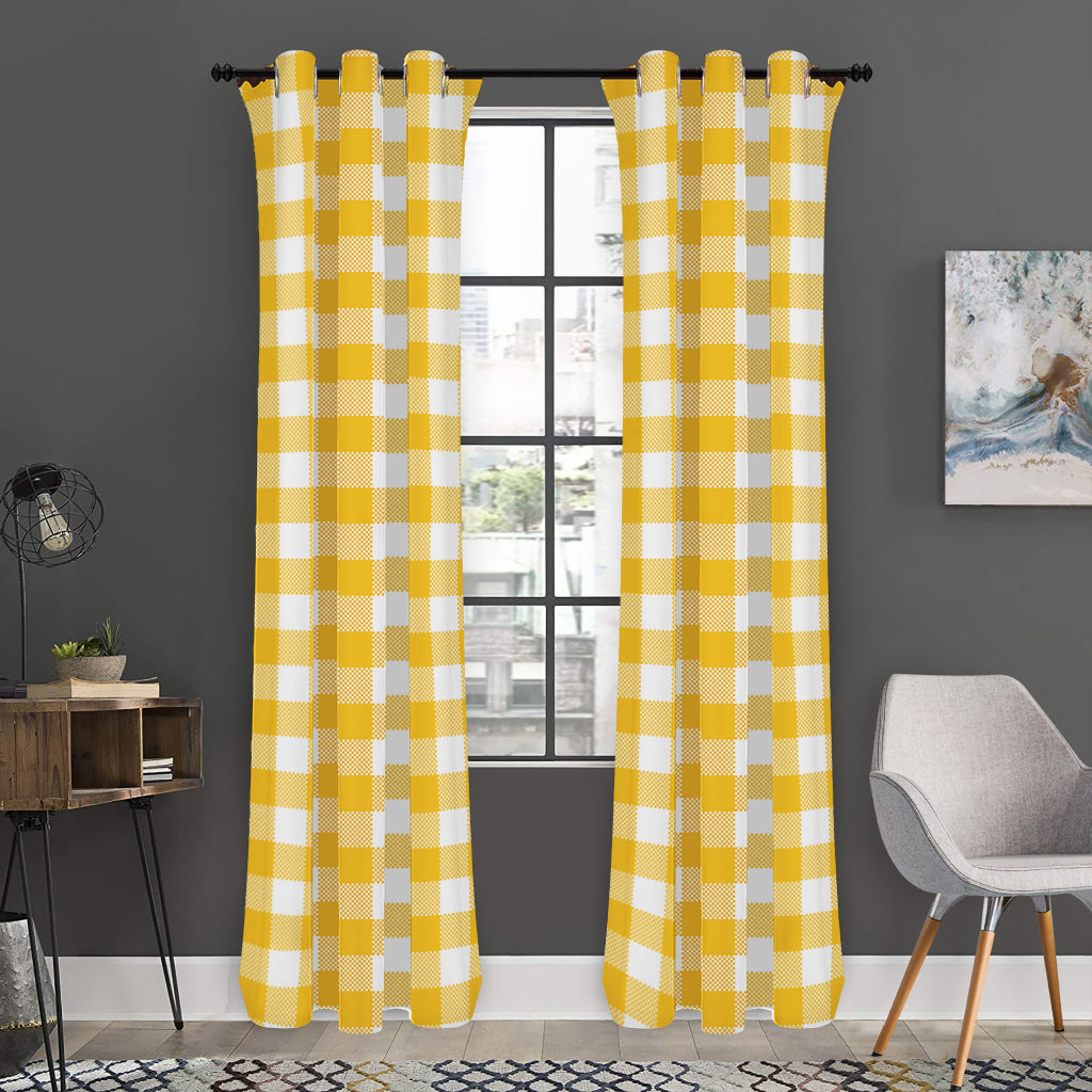 Canary Yellow And White Gingham Print Curtain