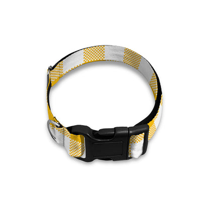 Canary Yellow And White Gingham Print Dog Collar
