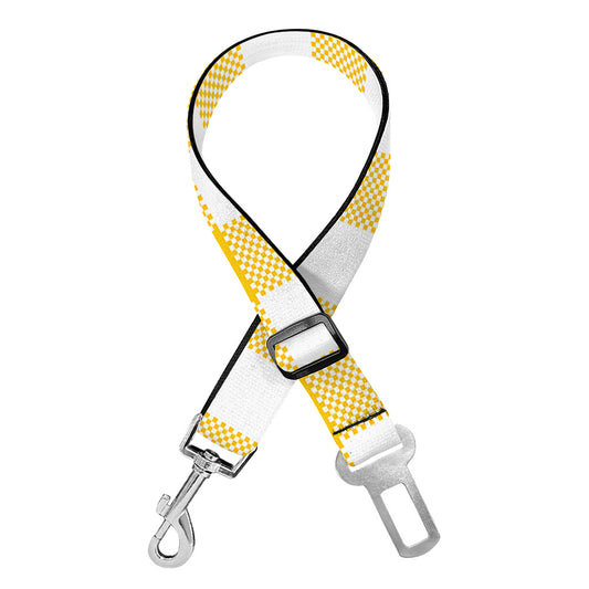 Canary Yellow And White Gingham Print Dog Seat Belt