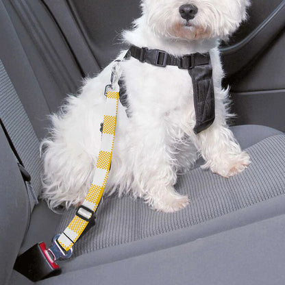 Canary Yellow And White Gingham Print Dog Seat Belt