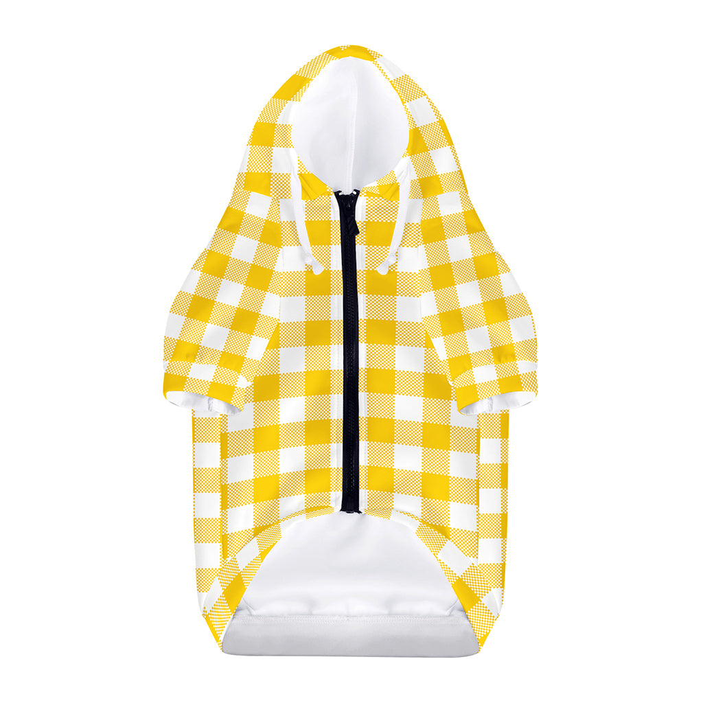 Canary Yellow And White Gingham Print Dog Zip Up Hoodie