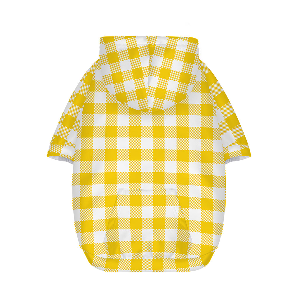 Canary Yellow And White Gingham Print Dog Zip Up Hoodie