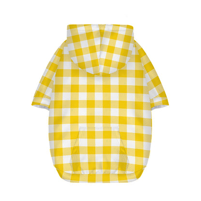 Canary Yellow And White Gingham Print Dog Zip Up Hoodie