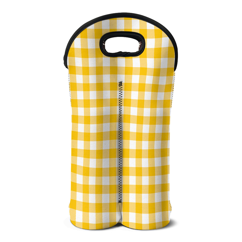 Canary Yellow And White Gingham Print Double Neoprene Wine Tote