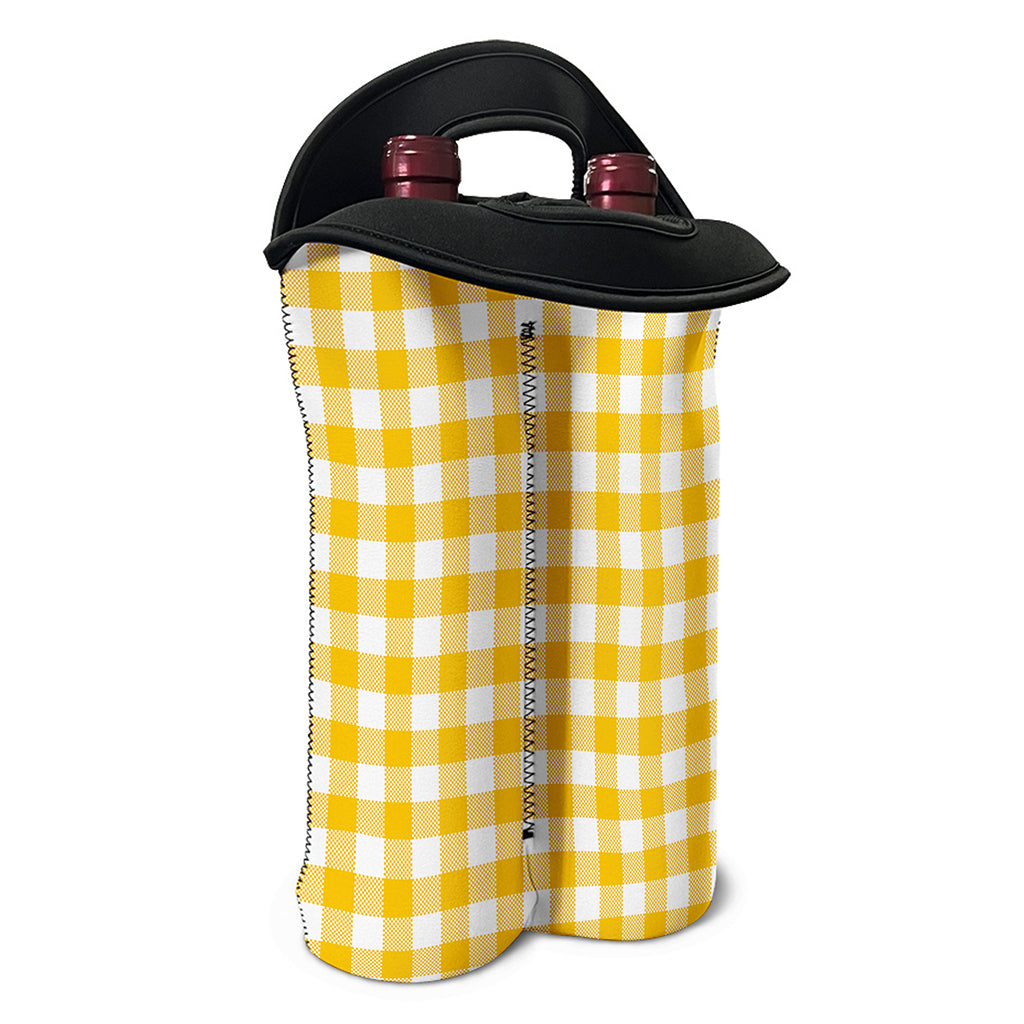 Canary Yellow And White Gingham Print Double Neoprene Wine Tote