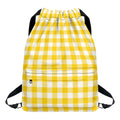 Canary Yellow And White Gingham Print Drawstring Backpack