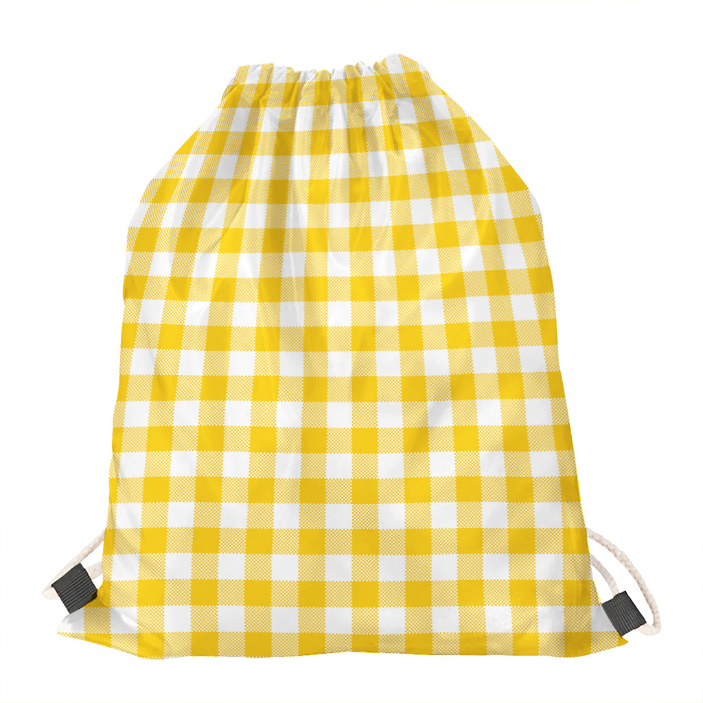 Canary Yellow And White Gingham Print Drawstring Bag