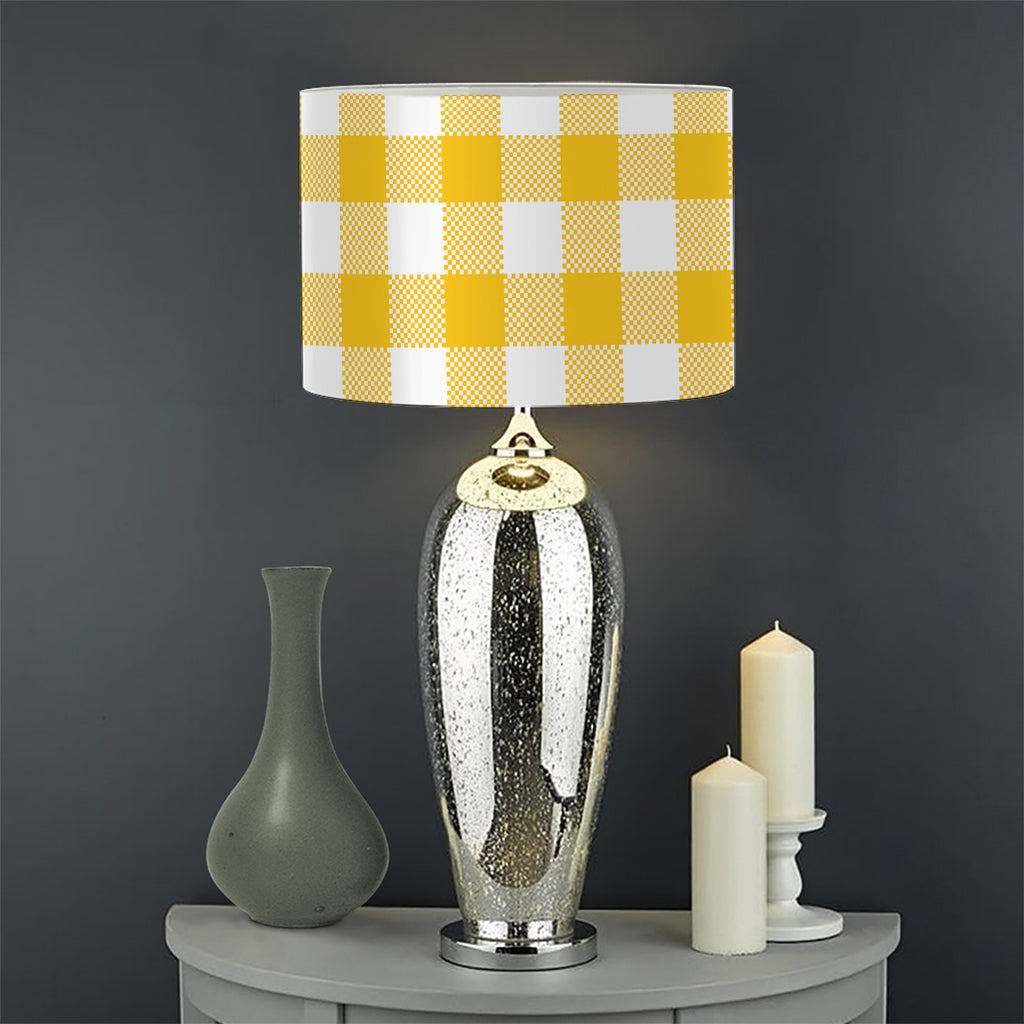 Canary Yellow And White Gingham Print Drum Lamp Shade