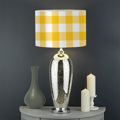 Canary Yellow And White Gingham Print Drum Lamp Shade