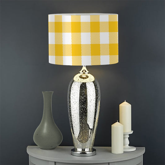 Canary Yellow And White Gingham Print Drum Lamp Shade