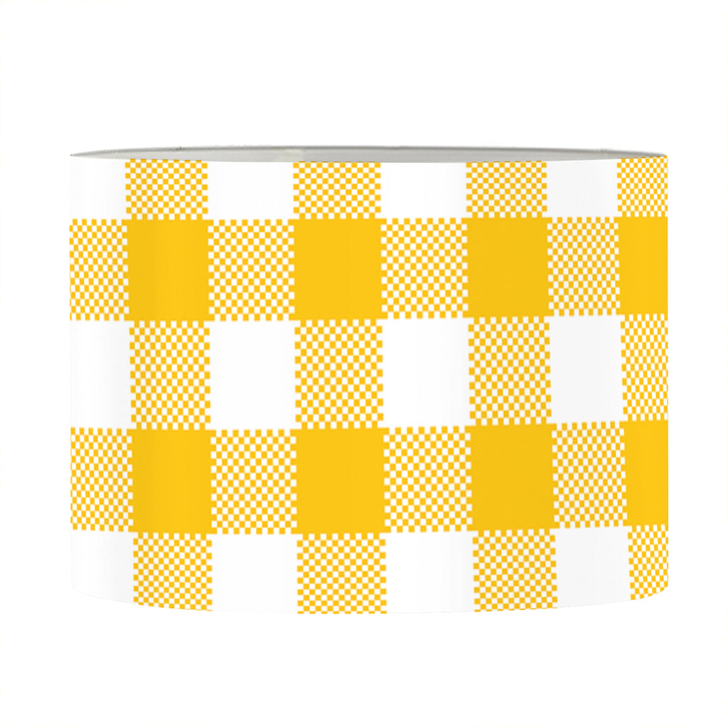 Canary Yellow And White Gingham Print Drum Lamp Shade