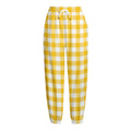 Canary Yellow And White Gingham Print Fleece Lined Knit Pants