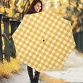 Canary Yellow And White Gingham Print Foldable Umbrella
