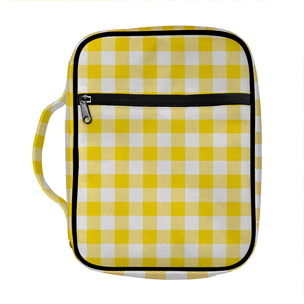 Canary Yellow And White Gingham Print Front Pocket Bible Bag