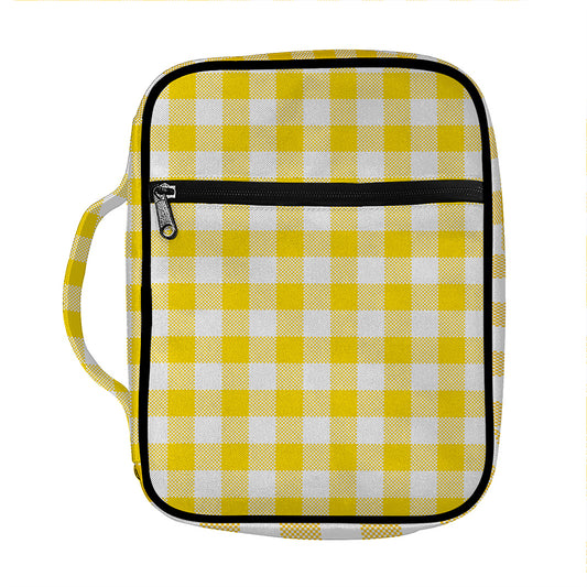 Canary Yellow And White Gingham Print Front Pocket Bible Bag