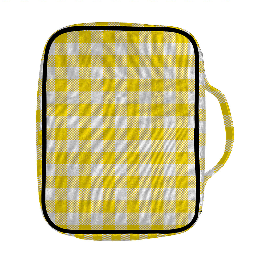 Canary Yellow And White Gingham Print Front Pocket Bible Bag