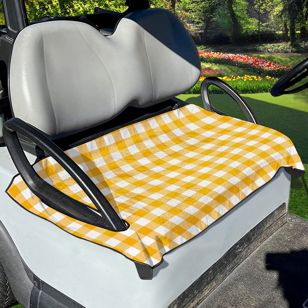 Canary Yellow And White Gingham Print Golf Cart Seat Cover