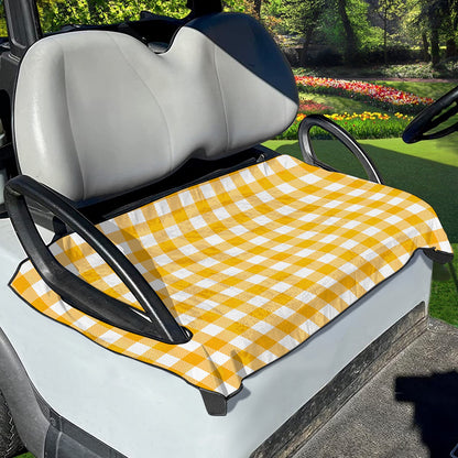 Canary Yellow And White Gingham Print Golf Cart Seat Cover