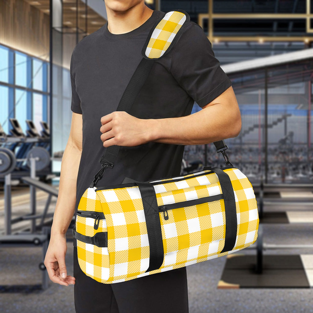 Canary Yellow And White Gingham Print Gym Bag