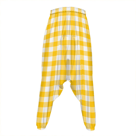 Canary Yellow And White Gingham Print Hammer Pants