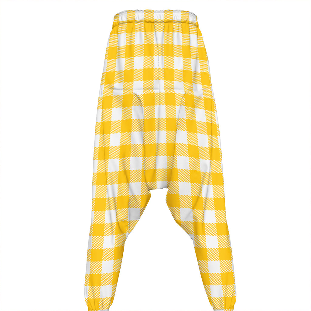 Canary Yellow And White Gingham Print Hammer Pants