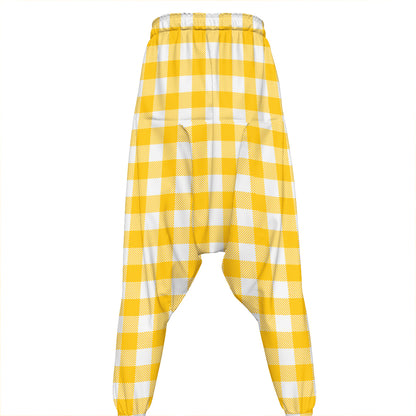 Canary Yellow And White Gingham Print Hammer Pants