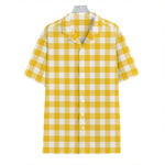 Canary Yellow And White Gingham Print Hawaiian Shirt