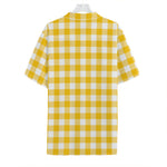 Canary Yellow And White Gingham Print Hawaiian Shirt