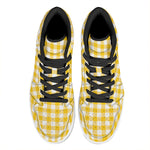 Canary Yellow And White Gingham Print High Top Leather Sneakers