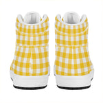 Canary Yellow And White Gingham Print High Top Leather Sneakers