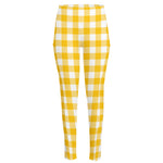 Canary Yellow And White Gingham Print High-Waisted Pocket Leggings