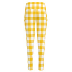Canary Yellow And White Gingham Print High-Waisted Pocket Leggings