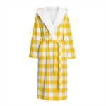 Canary Yellow And White Gingham Print Hooded Bathrobe