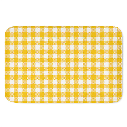 Canary Yellow And White Gingham Print Indoor Door Mat