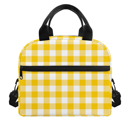 Canary Yellow And White Gingham Print Insulated Lunch Bag