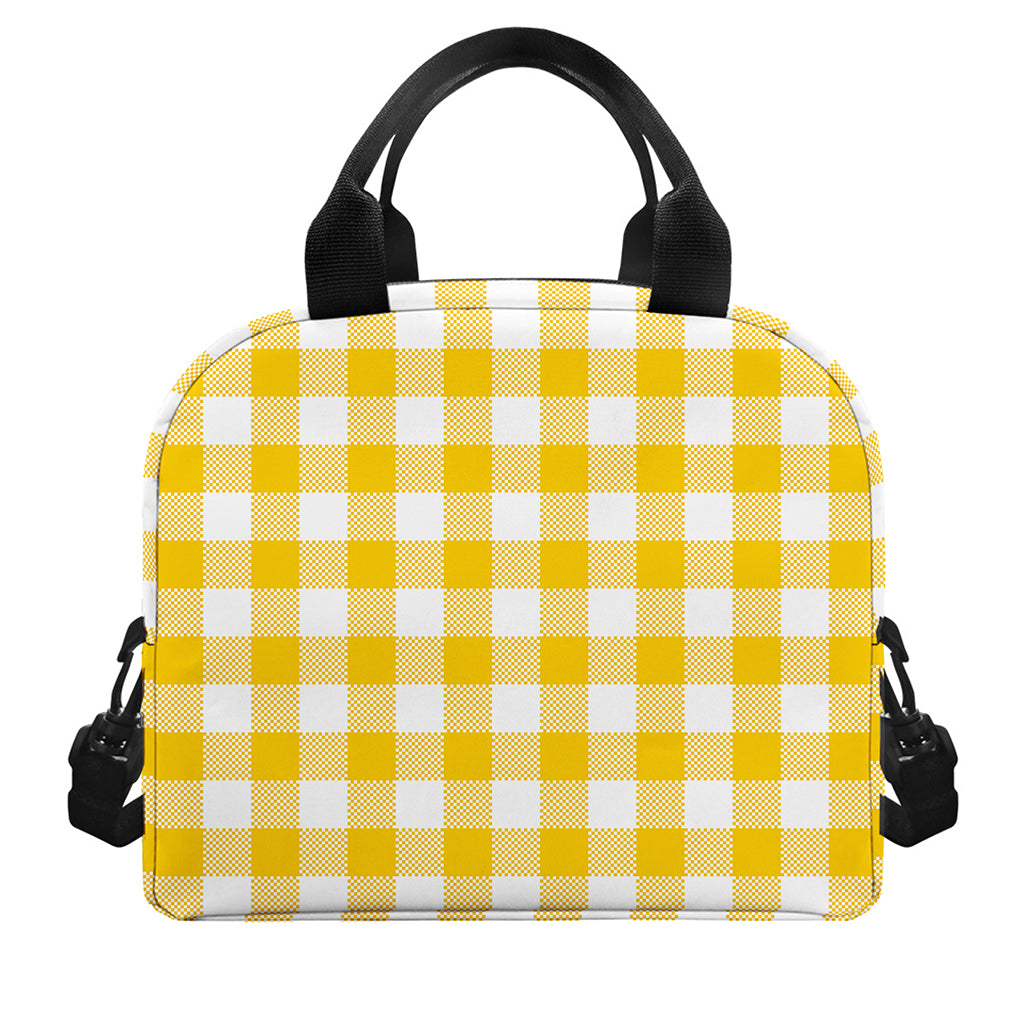 Canary Yellow And White Gingham Print Insulated Lunch Bag