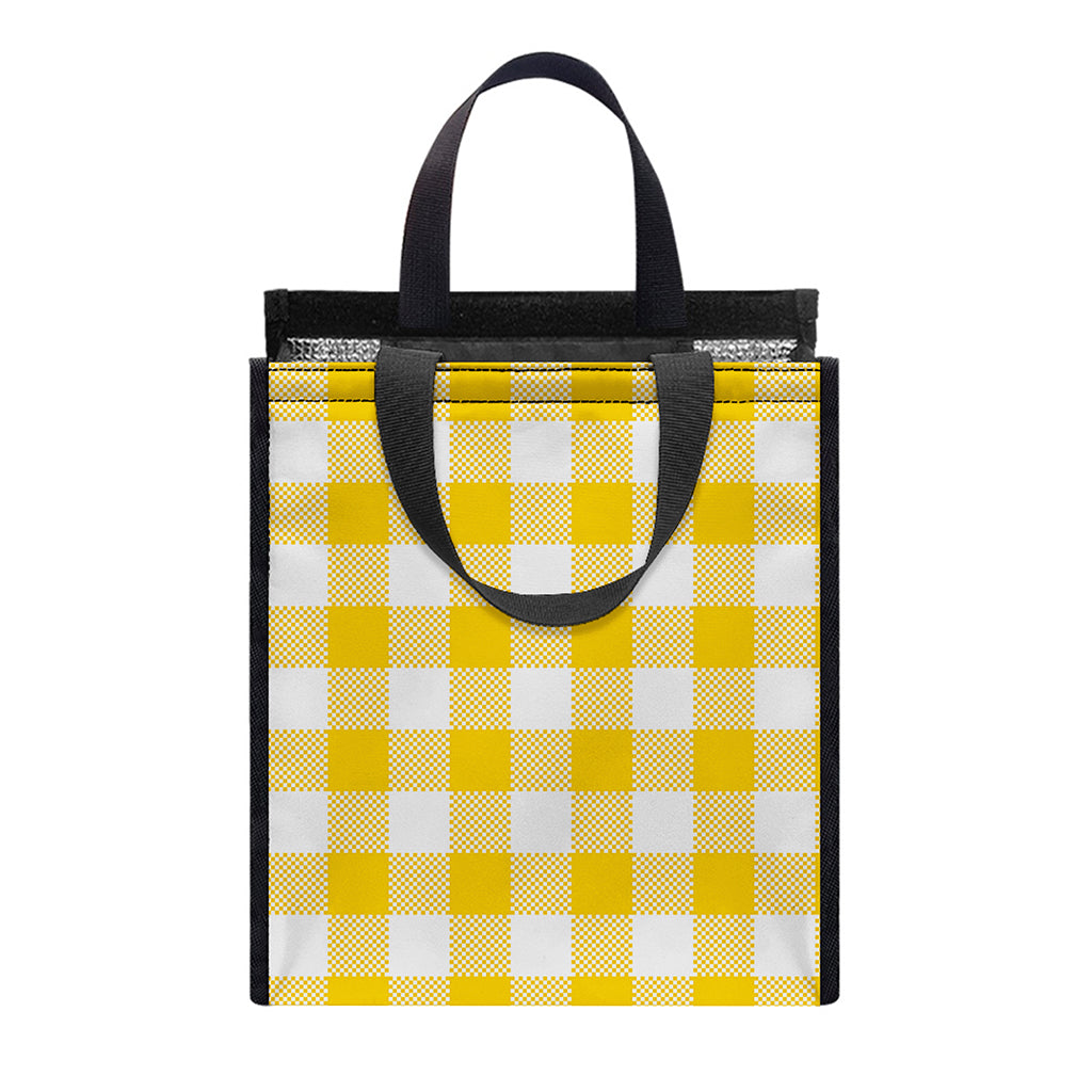 Canary Yellow And White Gingham Print Insulated Lunch Tote