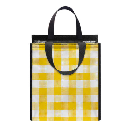 Canary Yellow And White Gingham Print Insulated Lunch Tote