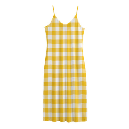 Canary Yellow And White Gingham Print Jersey Midi Cami Dress