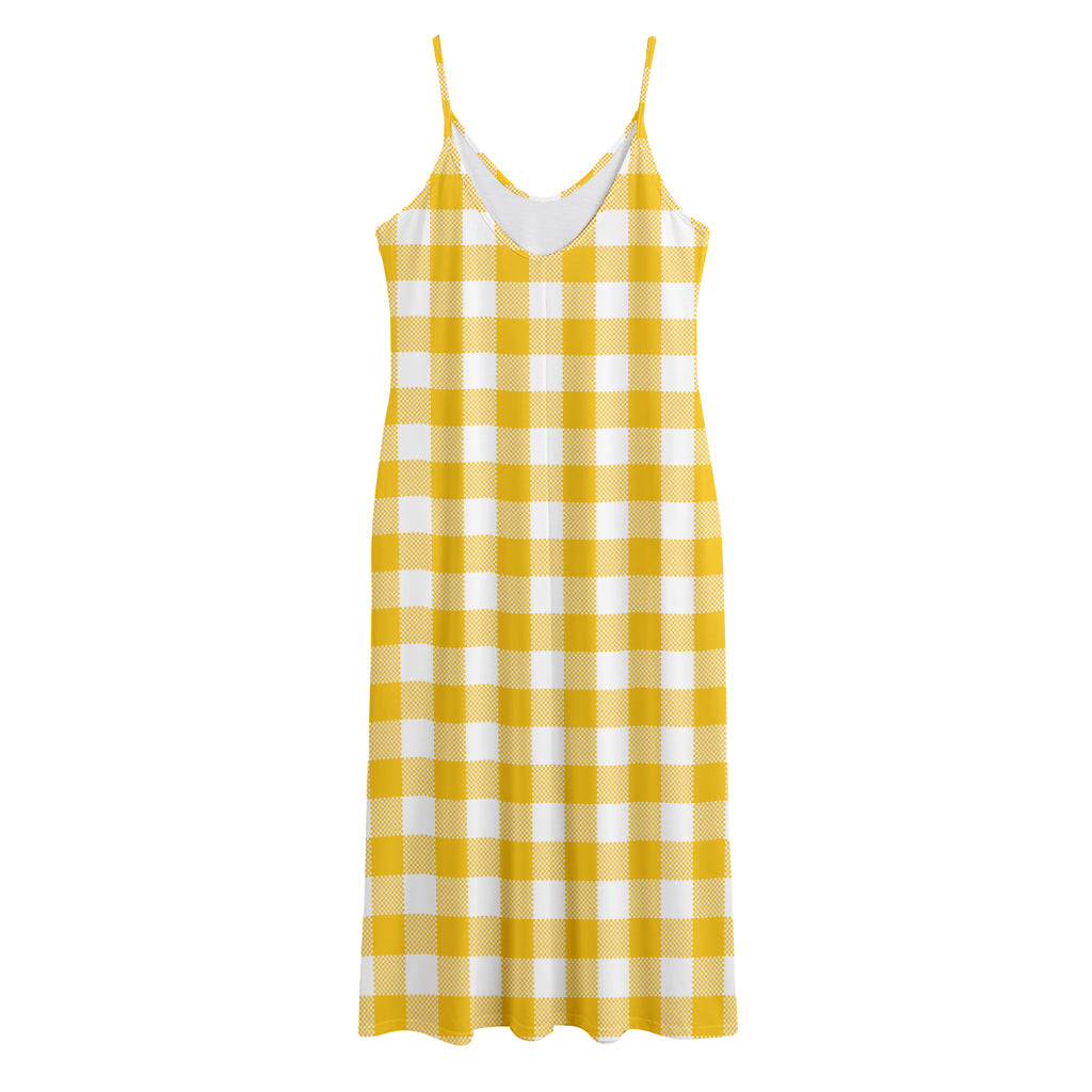 Canary Yellow And White Gingham Print Jersey Midi Cami Dress