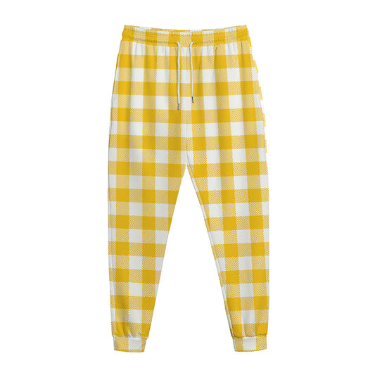 Canary Yellow And White Gingham Print Jogger Pants